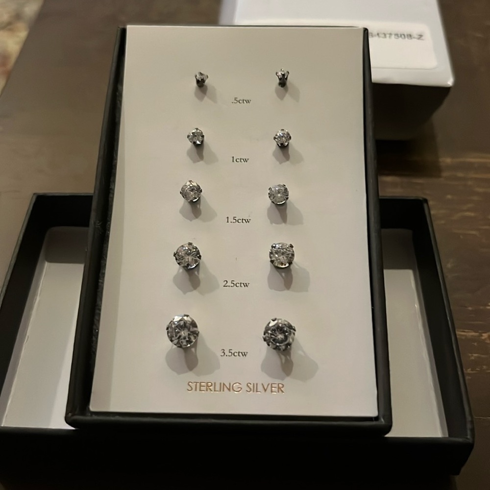 Cubic Z pierced earrings 5 pairs - Sterling Silver